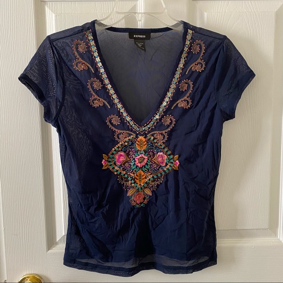 Express sheer v-neck top - Picture 1 of 5